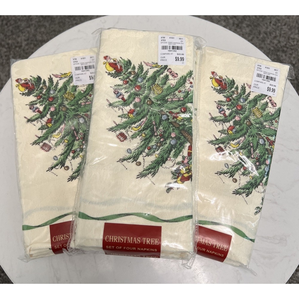 Spode‎ Christmas Tree Napkins 12 Vintage Holiday Table Linens Heirloom  NIP